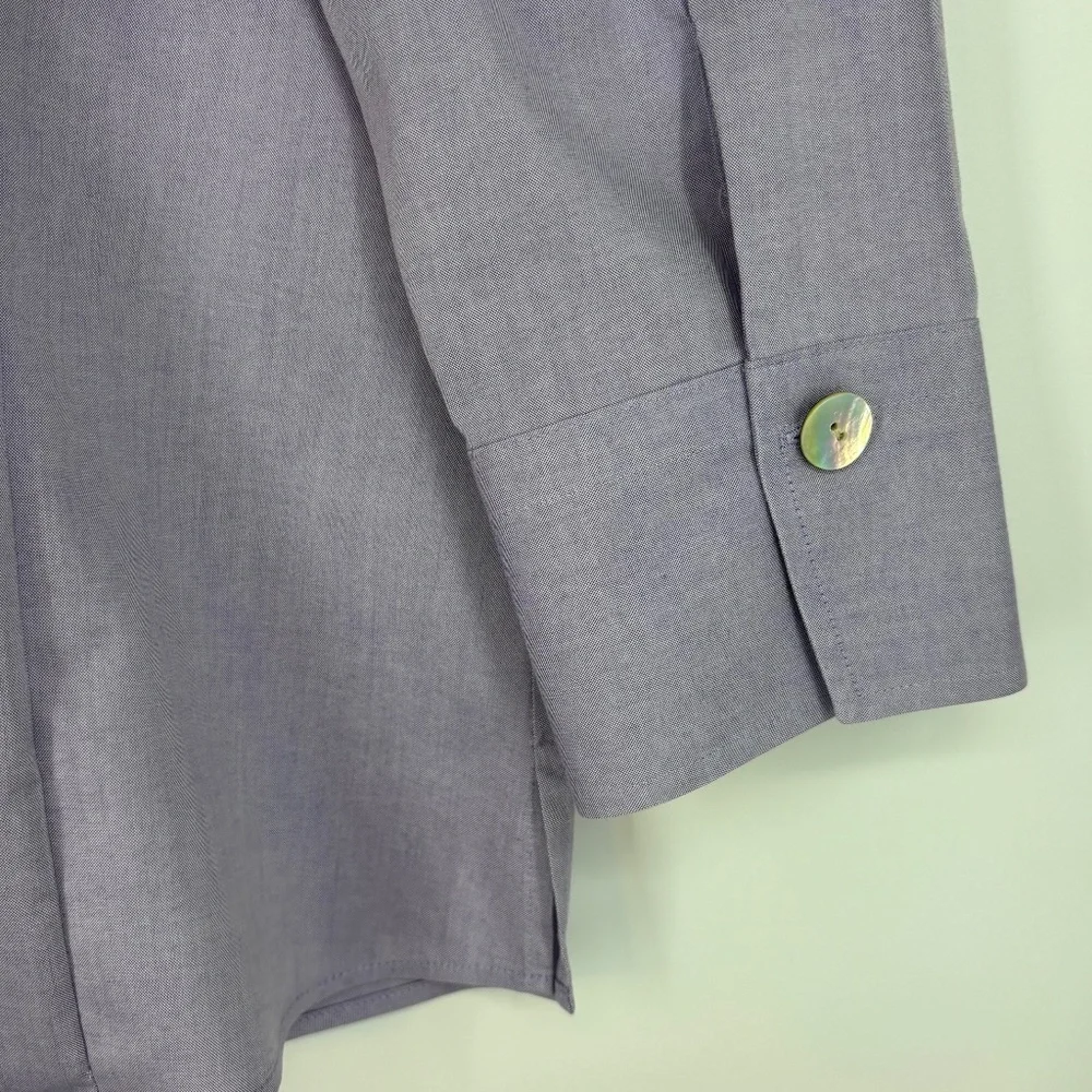 Foxcroft Womens Sz 4 Fitted Button Front Shirt Purple 3/4 Sleeve Non-Iron Cotton - Picture 6 of 8